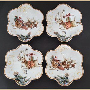 Williams Sonoma Set of 4 Twas the Night Before Christmas Nut Bowls 7 1/4" New